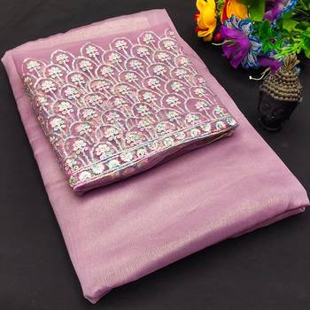 Levender multicolor sequece embroidery work moss chiffon saree with blouse 1