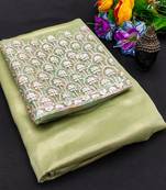 Pista multicolor sequece embroidery work moss chiffon saree with blouse