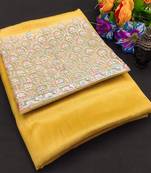 Yellow multicolor sequece embroidery work moss chiffon saree with blouse