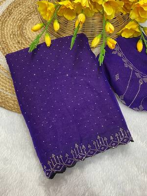 Purple zharkan stone work fendy chiffon saree with blouse 2