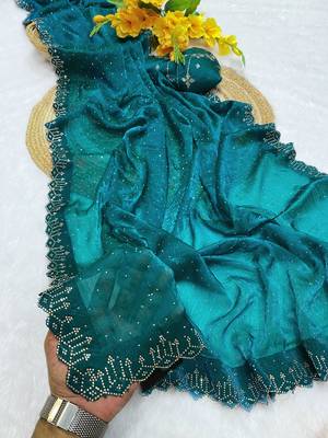Rama zharkan stone work fendy chiffon saree with blouse 1