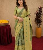 Light green art silk blend banarasi jacuard work saree with unstitched blouse piece