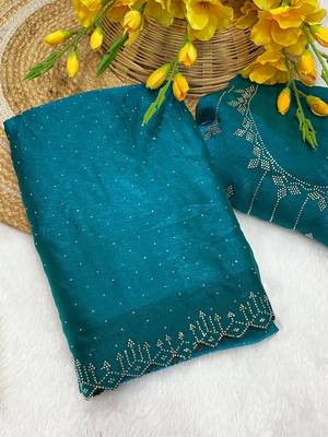 Rama zharkan stone work fendy chiffon saree with blouse 2
