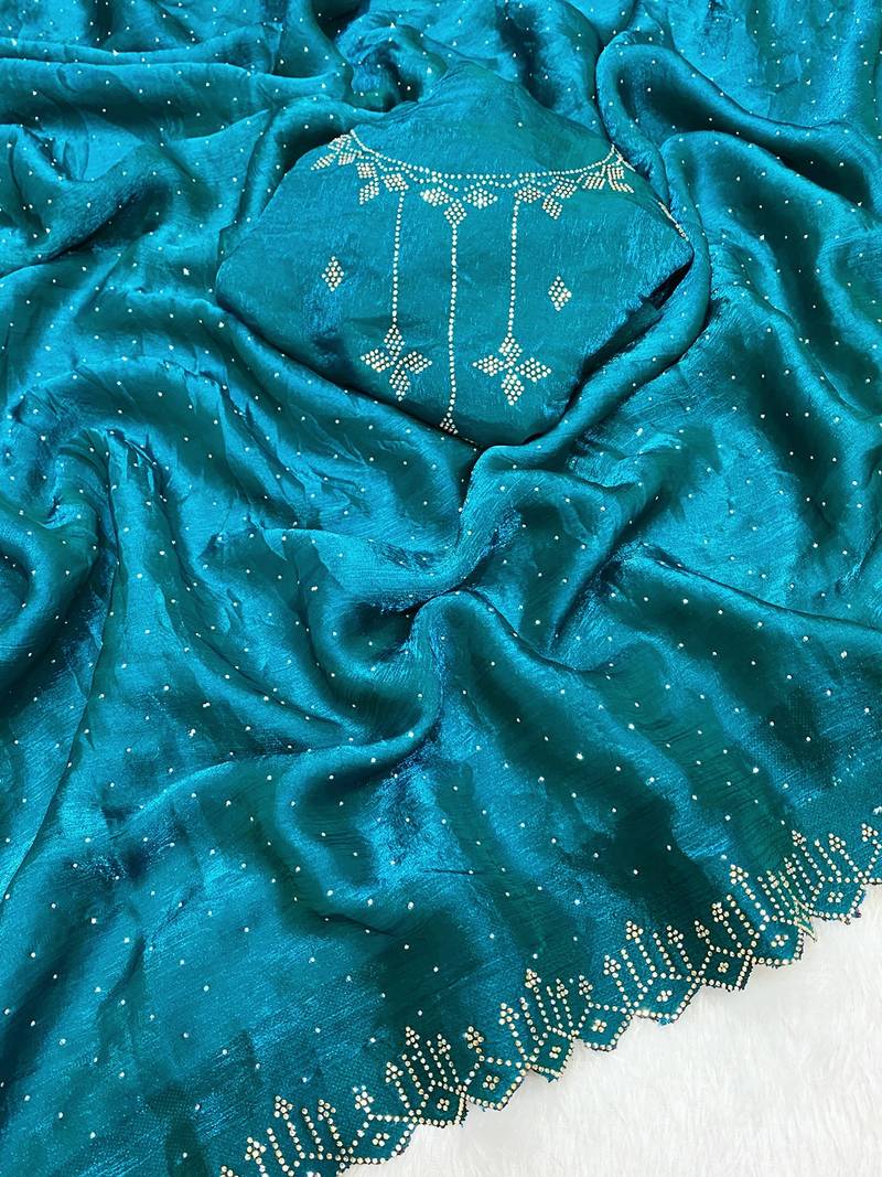 Rama zharkan stone work fendy chiffon saree with blouse