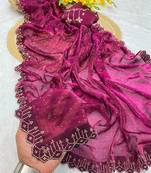 Wine zharkan stone work fendy chiffon saree with blouse