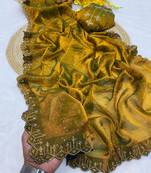 Mustard zharkan stone work fendy chiffon saree with blouse