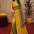 Green mustard art silk blend banarasi jacuard work saree with unstitched blouse piece