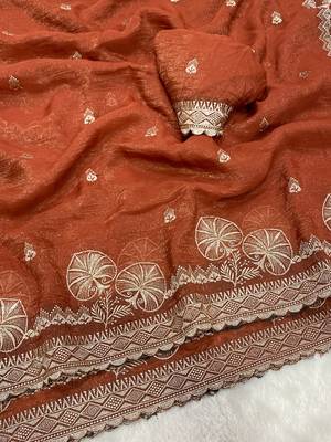 Fanta zari embroidery work crunchy saree with blouse 1