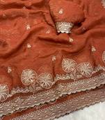 Fanta zari embroidery work crunchy saree with blouse