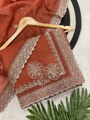 Fanta zari embroidery work crunchy saree with blouse 2