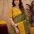 Green mustard art silk blend banarasi jacuard work saree with unstitched blouse piece