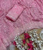 Baby pink zari embroidery work georgette saree with blouse
