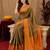 Green orange art silk blend banarasi jacuard work saree with unstitched blouse piece