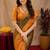 Green orange art silk blend banarasi jacuard work saree with unstitched blouse piece