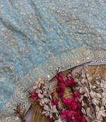 Firozi zari embroidery work georgette saree with blouse