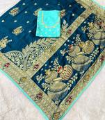 Firozi top dyed weaving dola silk blend saree with blouse