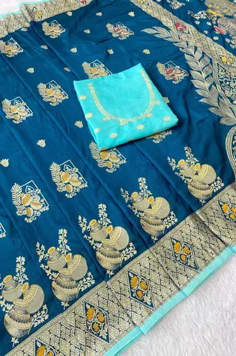 Firozi top dyed weaving dola silk blend saree with blouse