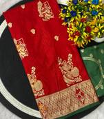 Red top dyed weaving dola silk blend saree with blouse