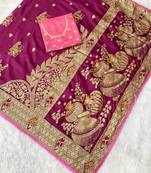 Wine top dyed weaving dola silk blend saree with blouse