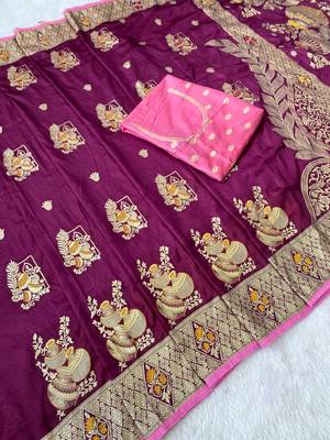 Wine top dyed weaving dola silk blend saree with blouse 2