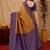 Mustard blue Art silk blend banarasi jacuard bird motif work saree with unstitched blouse piece