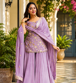 Lavender Embroidered Sharara Suit for Women with Dupatta | Festive Ethnic Wear