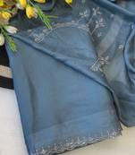 Blue zharkan stone work chiffon saree with blouse