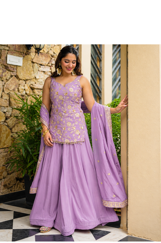Lavender Embroidered Sharara Suit for Women with Dupatta | Festive Ethnic Wear 2