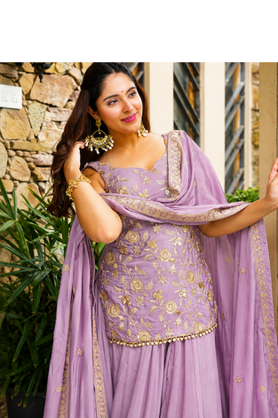 Lavender Embroidered Sharara Suit for Women with Dupatta | Festive Ethnic Wear 3