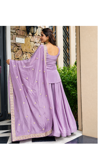 Lavender Embroidered Sharara Suit for Women with Dupatta | Festive Ethnic Wear 4
