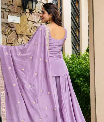 Lavender Embroidered Sharara Suit for Women with Dupatta | Festive Ethnic Wear
