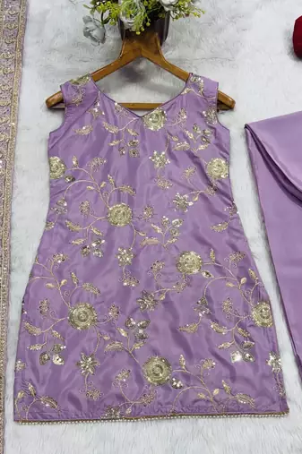 Lavender Embroidered Sharara Suit for Women with Dupatta | Festive Ethnic Wear