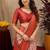 Orange Art silk blend banarasi jacuard bird motif work saree with unstitched blouse piece