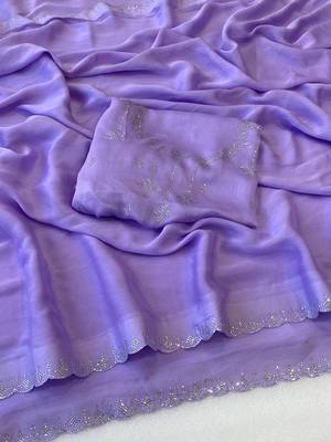 Levender zharkan stone work chiffon saree with blouse 1