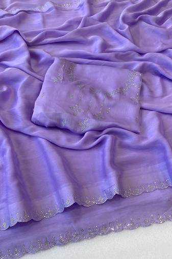 Levender zharkan stone work chiffon saree with blouse