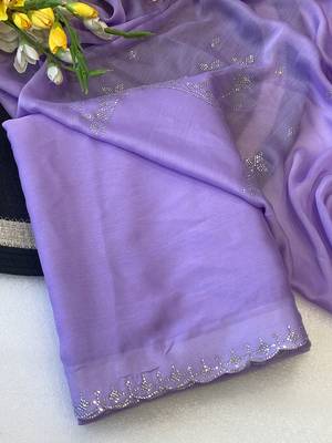 Levender zharkan stone work chiffon saree with blouse 2