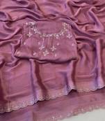 Oninon zharkan stone work chiffon saree with blouse