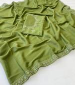 Mehndi zharkan stone work star georgette saree with blouse
