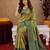 Parrot green Art silk blend banarasi jacuard bird motif work saree with unstitched blouse piece