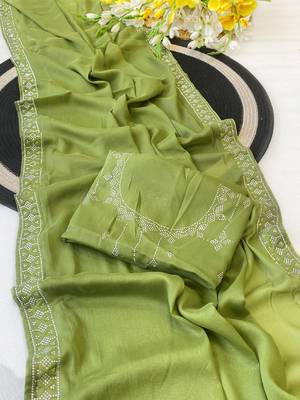 Mehndi zharkan stone work star georgette saree with blouse 2