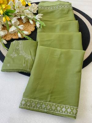 Mehndi zharkan stone work star georgette saree with blouse 3