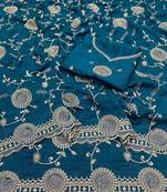 Blue zari embroidery work vichitra silk blend saree with blouse