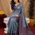 Turquoise Art silk blend banarasi jacuard bird motif work saree with unstitched blouse piece