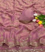 Baby pink multicolor sequece embroidery work nc moss saree with blouse