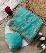 Firozi multicolor sequece embroidery work nc moss saree with blouse