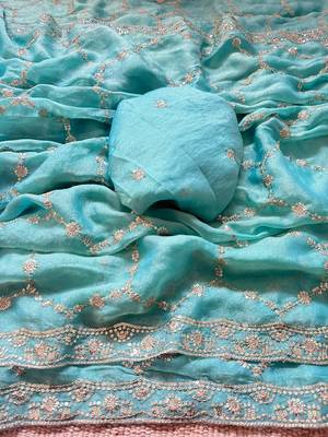 Firozi multicolor sequece embroidery work nc moss saree with blouse 2