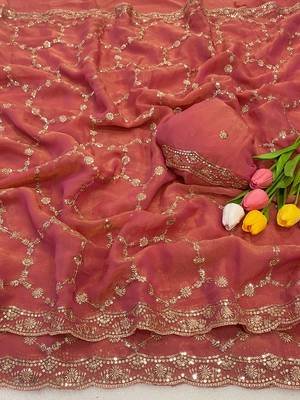 Gajari multicolor sequece embroidery work nc moss saree with blouse 1