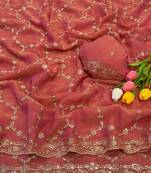 Gajari multicolor sequece embroidery work nc moss saree with blouse