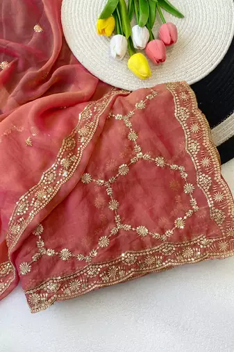 Gajari multicolor sequece embroidery work nc moss saree with blouse