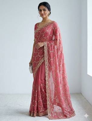 Gajari multicolor sequece embroidery work nc moss saree with blouse 3